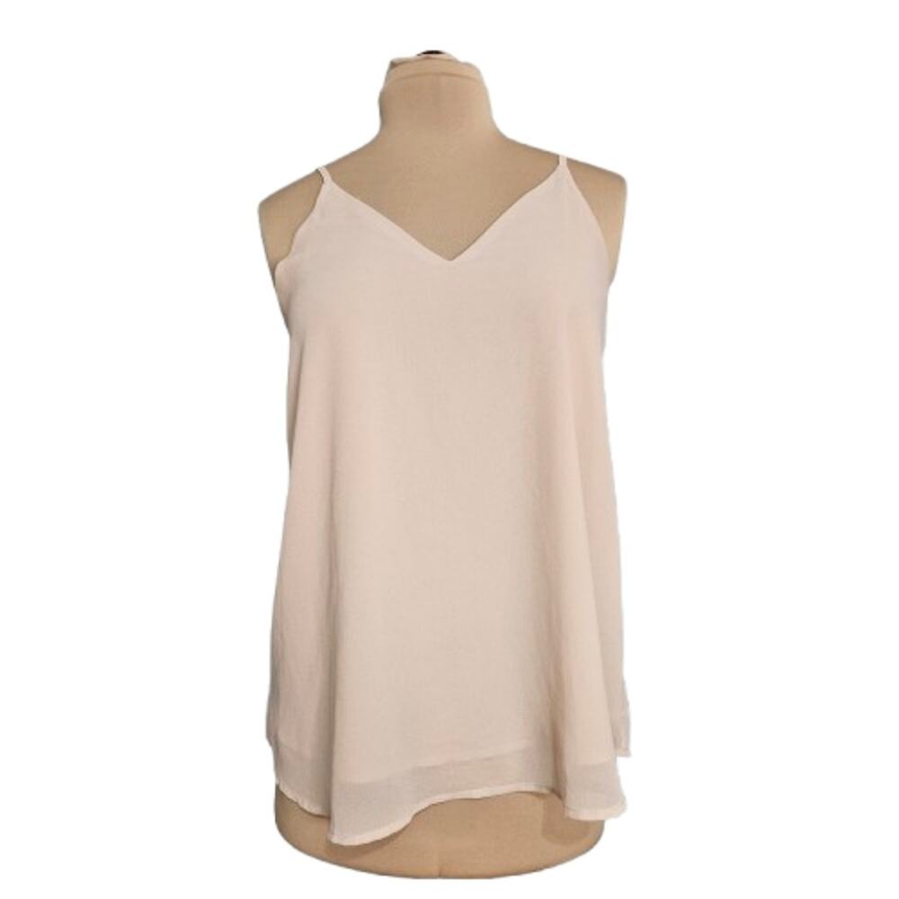 SoTeer Tunic Top Womens Lined V Neck Strappy Nude Medium Academia Career‎ Blouse